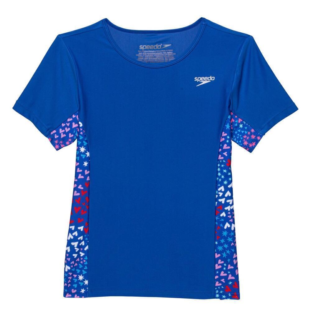 NWT Speedo Big Girls Short Sleeve Printed Rash Guard UPF 50+ T-Shirt Swim Top